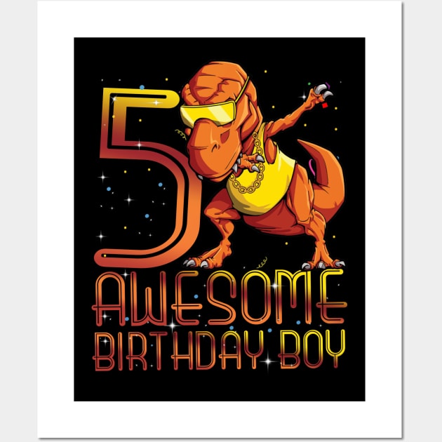 Kids 5th Birthday Dinosaur 5 Year Old Awesome Since Gifts Boy Wall Art by The Design Catalyst